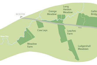 Map of BBOWT sites that make up the Upper Ray Meadows nature reserve in Buckinghamshire