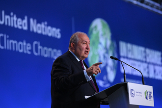 Armenian President Armen Sarkissian speaking at COP26, Glasgow, in 2021.