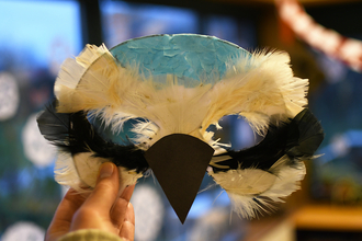 an image of a handmade bluetit mask