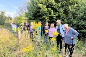 A group of adults amongst flowers at Sutton Courtenay