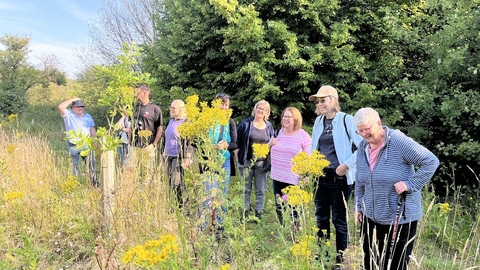 A group of adults amongst flowers at Sutton Courtenay