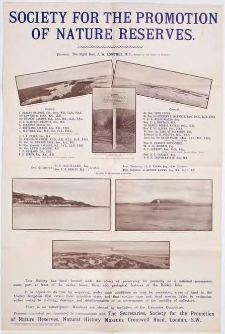 An early poster advertising the formation of the Society for the Promotion of Nature Reserves (SPNR). Picture: The Wildlife Trusts