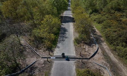 Aerial view of adder tunnel under a road with trees and scrub on each side of the road