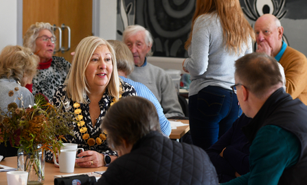 Major of Thatcham Suzanne Adamantos speaking to guests at the Nature Memory Cafe